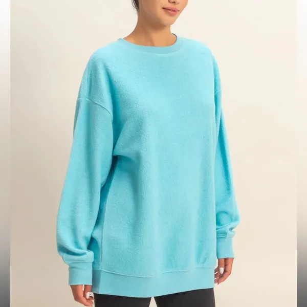 NEW Double Zero Oversized Crewneck Casual Sweatshirt Sky Blue size Large - Image 3
