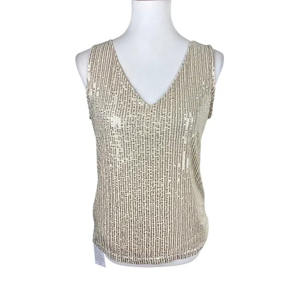 Champagne Gold Sequin V-Neck Tank Top Size Medium NWT Holiday Glam - Image 13
