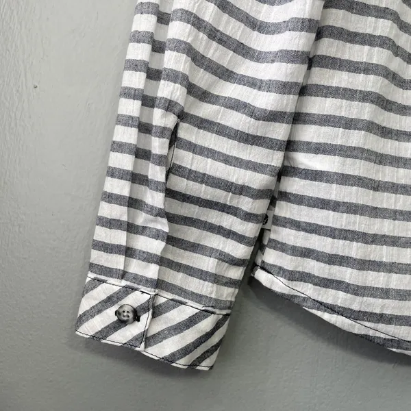 Mountain Hardwear Tunic Top Size Medium Gray White Striped Lace Up Beach Coastal - Image 7