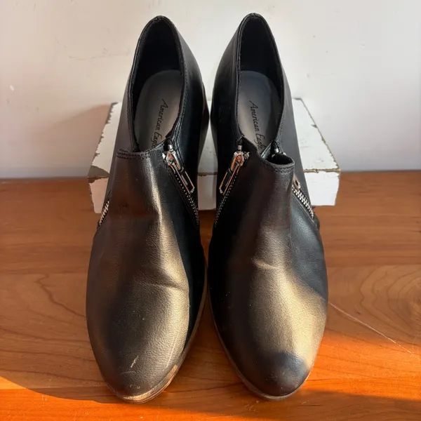 American Eagle Womens Black Side Zip Ankle Booties Low Stacked Heel 6.5 160852‎ - Image 3
