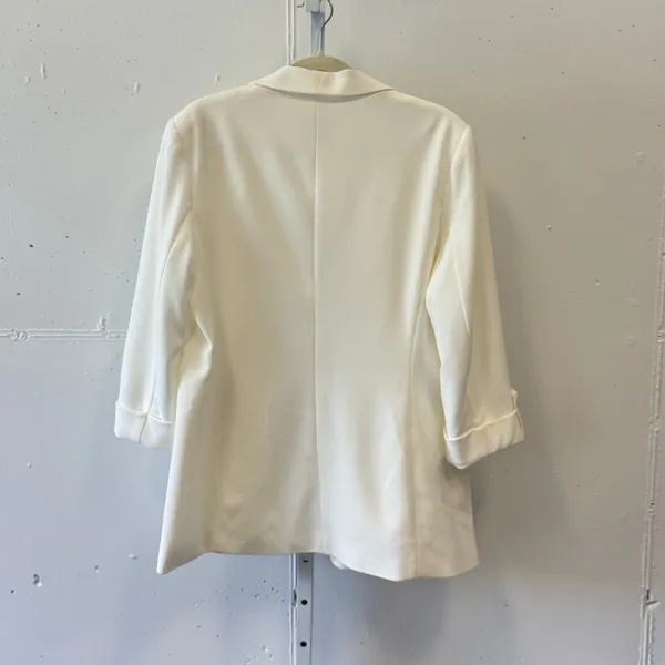 Anne Klein Ivory White 3/4 Sleeve Shawl Collar Open Front Blazer Jacket Large - Image 2