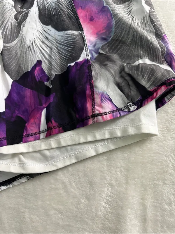 CALIA White Athletic Shorts with Pink & Purple Floral Print - Image 2