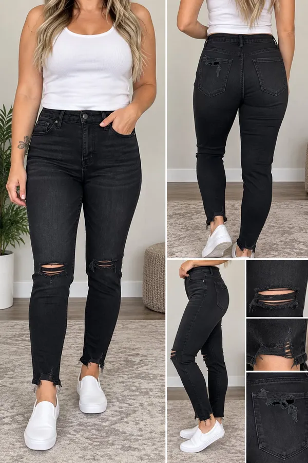 American Eagle Super Hi-Rise X4 Jegging Size 0 Black Ripped Jeans - Image 2