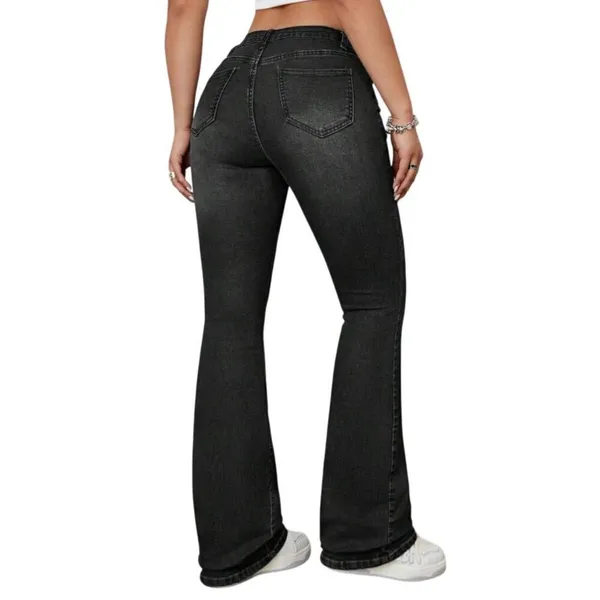 Women's Mid Rise Flared Jeans in Black, Size 4/28​​​ - Image 3