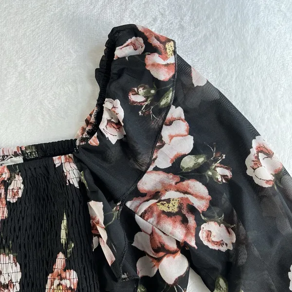 Ember‎ M Medium Top Black Milkmaid Sheer Y2K Whimsigoth Whimsical Fairy Smocked - Image 4