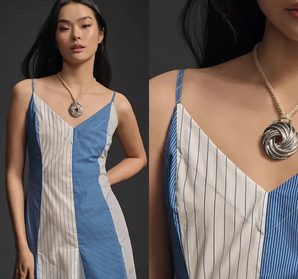 Anthropologie NWT $238 x Plenty by Tracy Reese V-Neck Blue High-Low Dress M - Image 4
