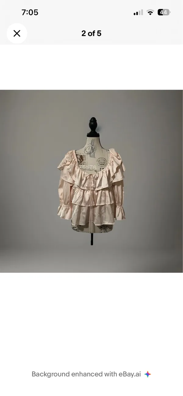 Francescas Ella Ruffle Tiered Satin Blouse Pink Off Shoulder Coquette NWT Medium - Image 4