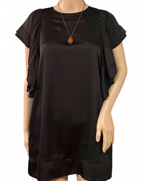 ZOA New York Black Satin Puff Sleeve Mini Dress Size Large EUC Perfect - Image 6