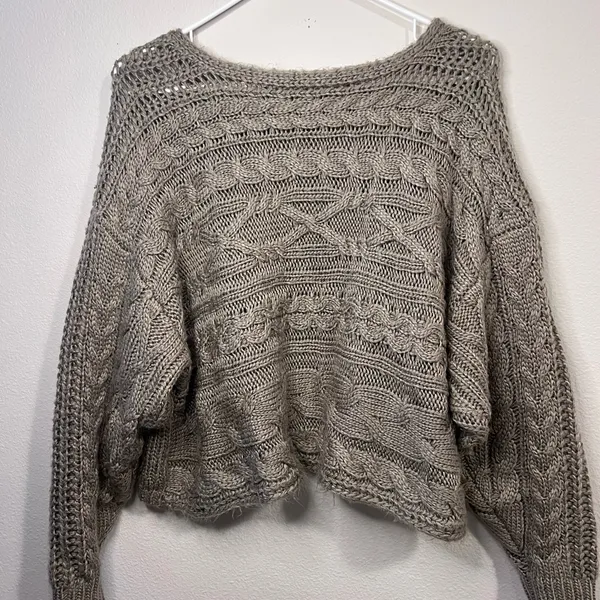 She + Sky Cable Knit Sweater in Taupe - Image 3