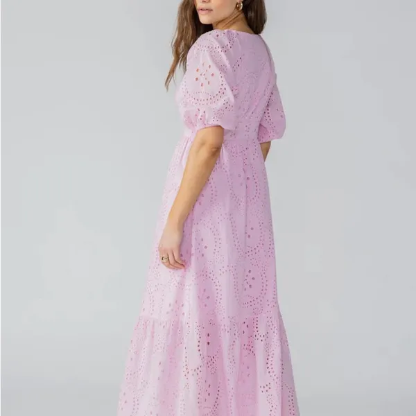 Sanctuary Ruffle Puff Sleeve Eyelet Maxi Dress Pink Size 6 NWOT - Image 5