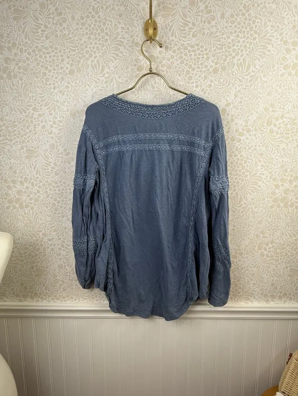 Free People Blue Oversized 100% Cotton Crochet Long Sleeve Shirt - Size - XS - Image 3