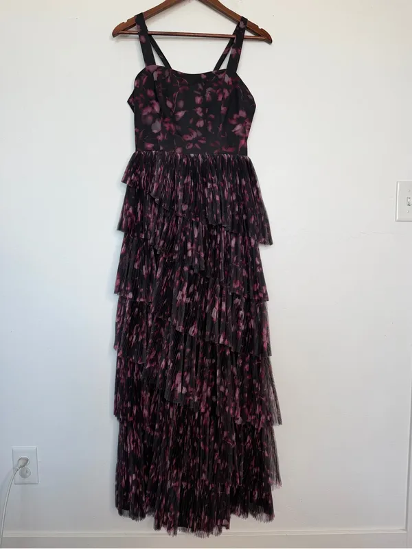 Hutch Tiered Tulle Floral Maxi Gown Black Purple Size 2 NWT - Image 2