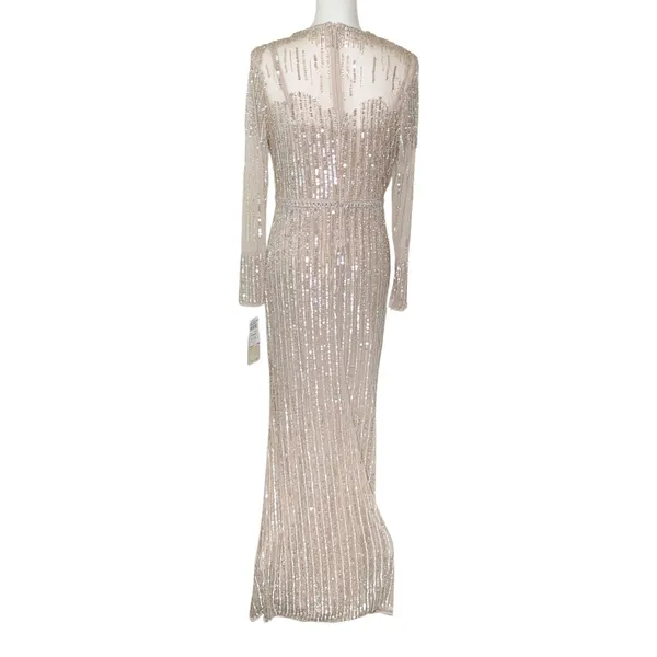 Mac Duggal Rose Gold Sequin Beaded Illusion Trumpet Gown Size 8 NWT FLAWED - Image 4