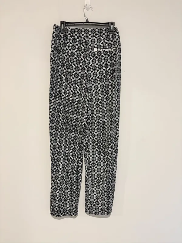New directions pull on floral boho Printed Wide-Leg Pants Black‎ & White medium - Image 2