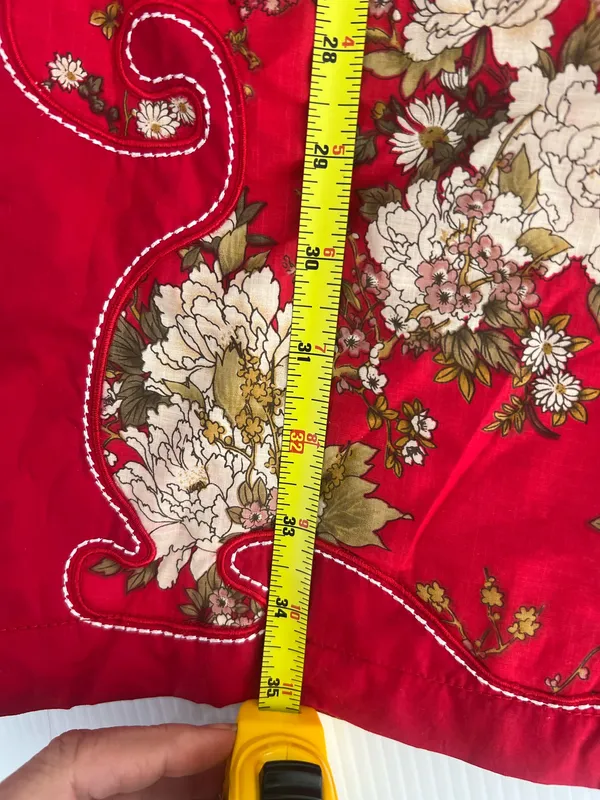 Tang Chao Red Floral Qipao Cheongsam Dress Cotton Mandarin Collar Size M - Image 13