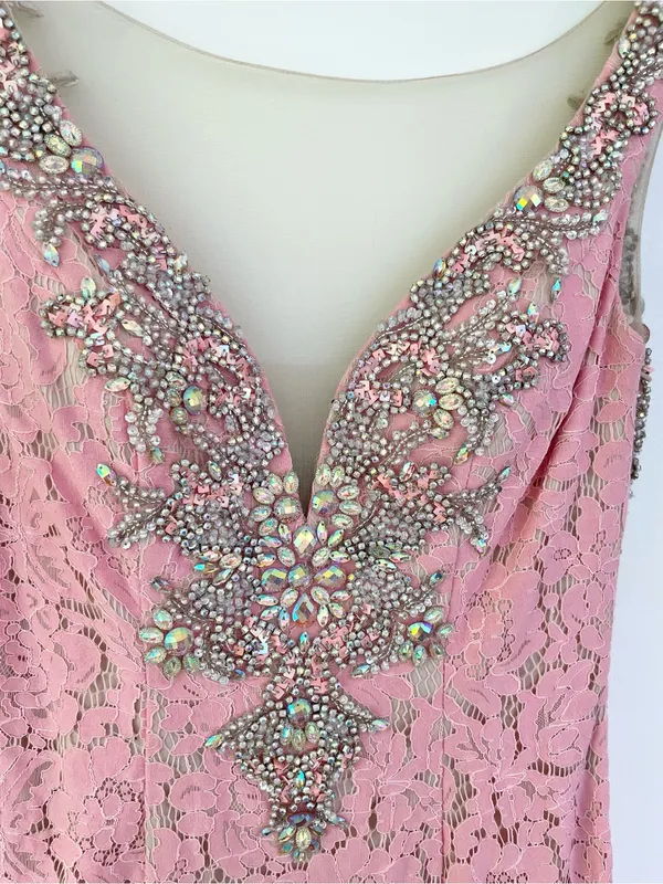 Alyce Paris Lace Beaded Sleeveless Mermaid Formal Gown Dress in Pink size 6 - Image 9