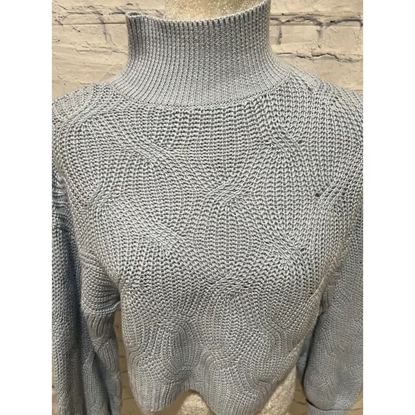 Altar’d State Top Adult Blue Crop Long Sleeve Knit Sweater Women’s Small - Image 2
