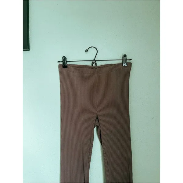Aerie Kick It Rib Knit Flare Pants Size M Brown Bootcut Kickboot Lettuce - Image 5