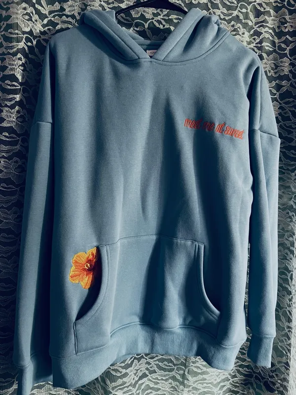 Altar’d State Blue and Orange With Love Hoodie Oversized Sweater Size Small - Image 2