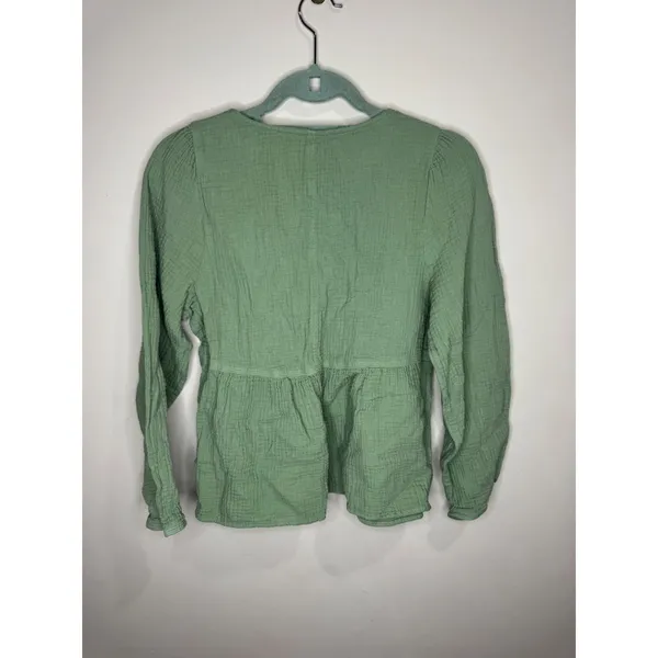 Madewell Women Sz Med Sage Green Peasant Boho Babydoll Top Cotton Gauze - Image 2