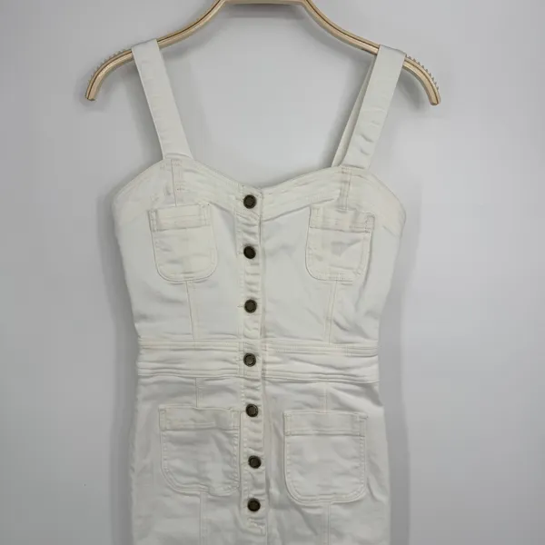 Ramy Brook Denim‎ Midi Dress 25/0 Ivory Button Front Sleeveless Utility Bodycon - Image 5