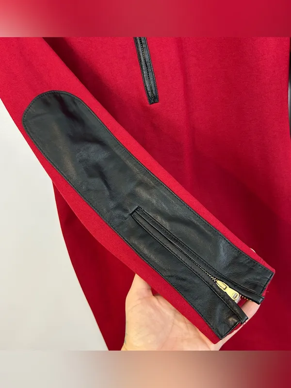Ralph Lauren Red Mock Neck Lamb Leather Elbow Pad Sheath Bodycon Dress Size 2 - Image 4