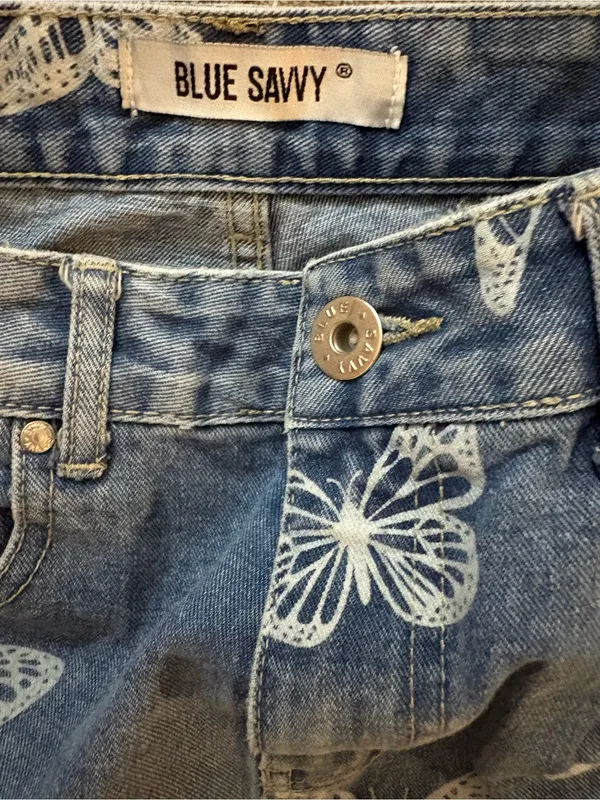 Blue Denim Butterfly Print Boyfriend Jeans - Women's - Image 2