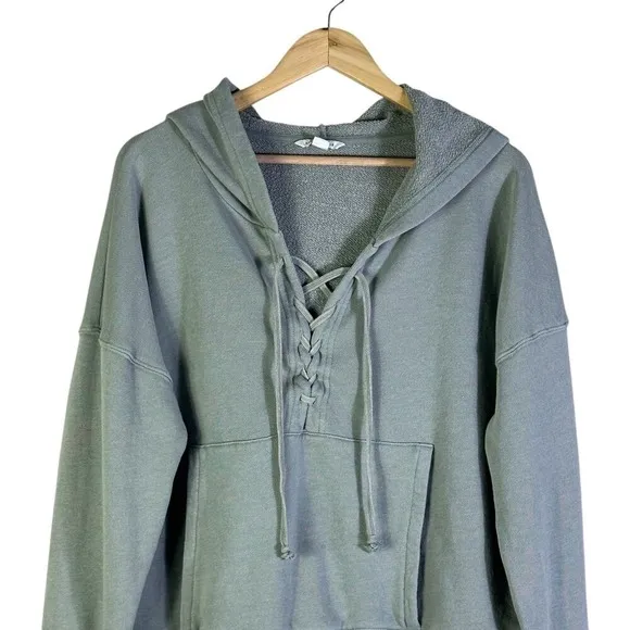 American‎ Eagle Oversized Hoodie Womes M Sage Green Lace-Up Cotton Casual Lounge - Image 2