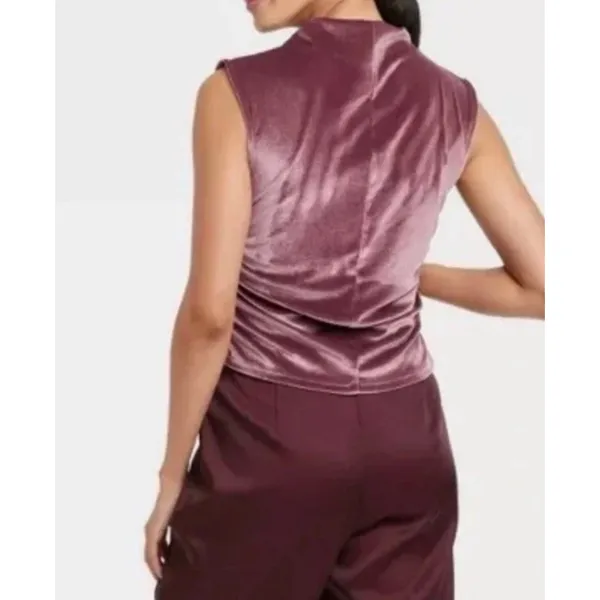 A New Day Sleeveless Ruched Velvet Top Plum Women’s L New - Image 2
