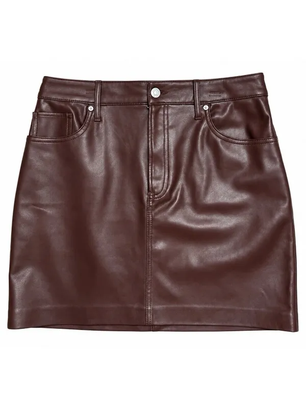 Express Faux Leather Mini Skirt Medium Brown Stretch Zip Side Fall Pockets - Image 2