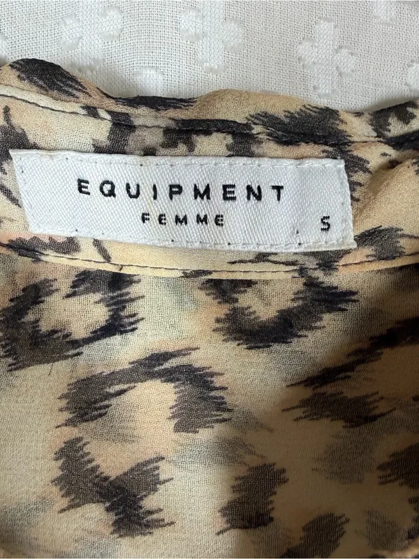 Equipment Tan Brown Leopard Print Sheer Silk Button Down‎ Top - Image 2