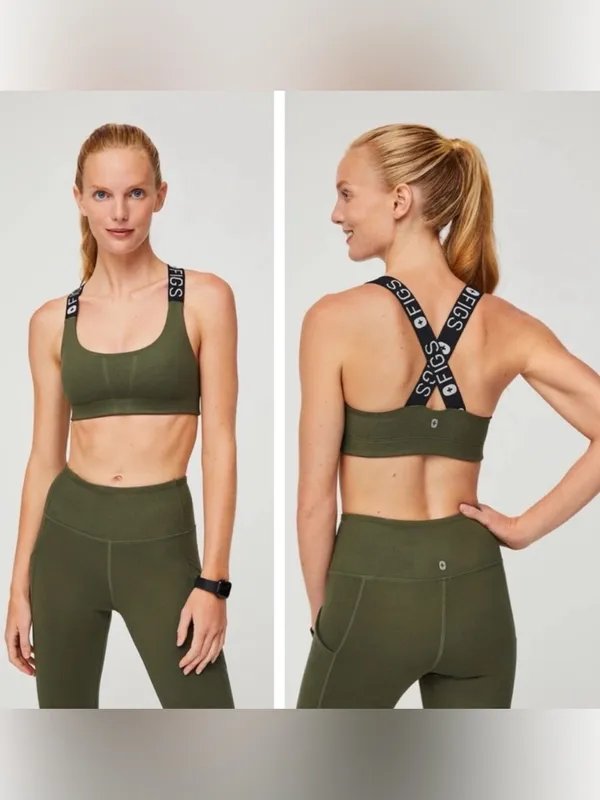 Figs 300 Performance Underscrub Olive Green Logo-Strap Sports Bra XL - Image 2