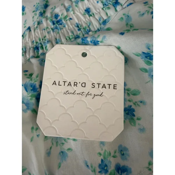 Altard State Willa Floral Lace Trim Tiered Smocked Shorts Ivory Blue XL‎ New - Image 7