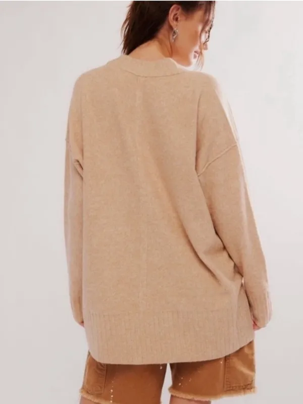 Free People Phoebe Pullover Sweater in Light Camel Heather Medium - Image 3