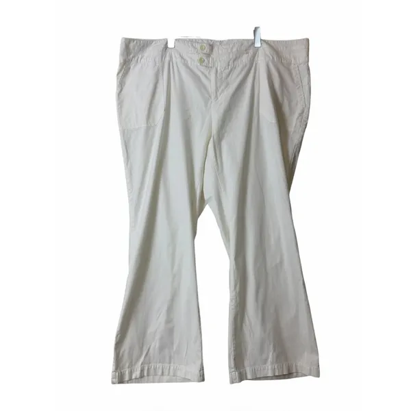 Old Navy Flare Pants 24 Plus Stretch Cotton Mid Rise Wide Leg Cream Casual - Image 3