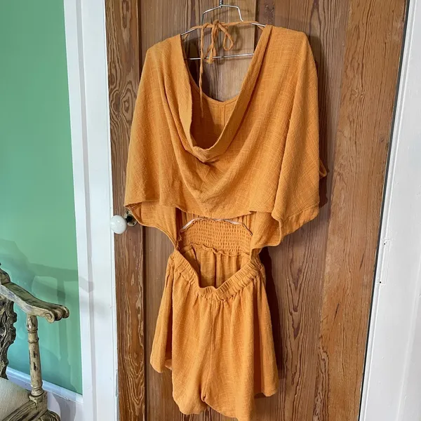 ✨ Free People ✨ Pietro Tie Back Romper 100% Cotton in Suntan ~ Size XS 🍄 - Image 7