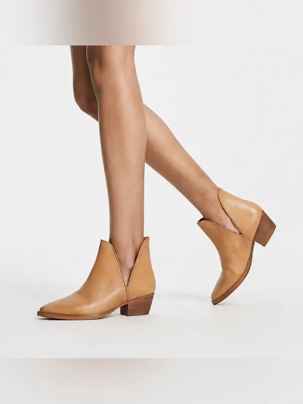 Free People Charm Double V Tan Leather Ankle Boots Size 6 Retail $148 - Image 2