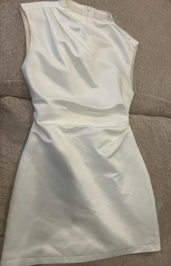 Odd Muse Ultimate Muse Satin Straight Neck dress White - Image 3