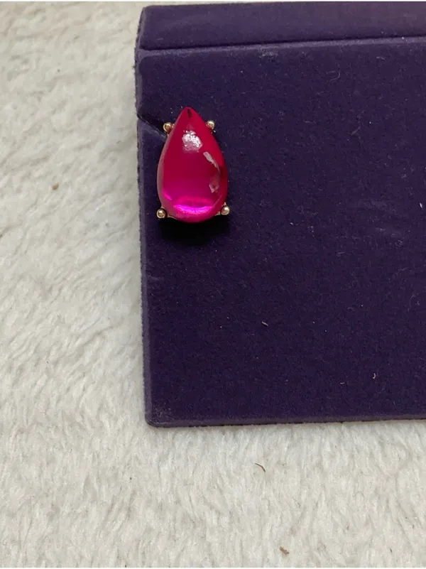 Hot Pink Teardrop Stud Earrings in Gold-Tone Prong Setting - Image 2
