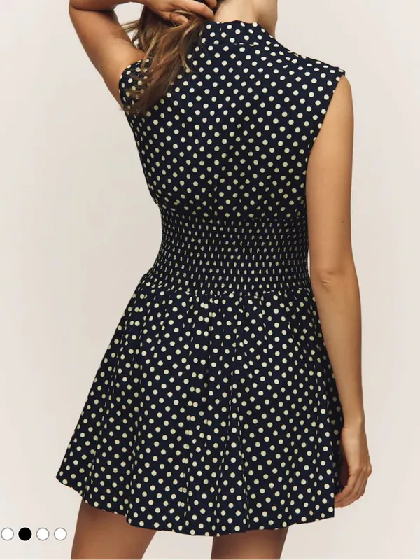 Anthropologie Tommie Cap sleeve Navy and Yellow Polka Dot Zip-Front Mini Dress - Image 4