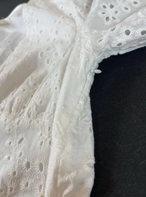 CIEN White Eyelet Button Babydoll Mini Dress M V-Neck Long Sleeve Cottagecore - Image 10