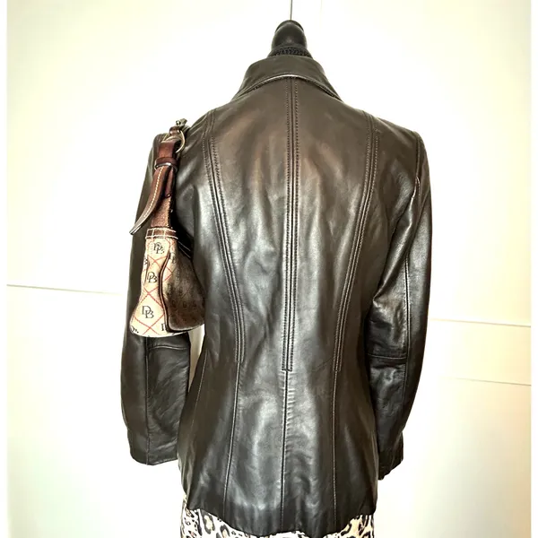 Y2K Indie Sleaze Jones New York Brown Leather Jacket Pleated Zip Up Grunge - Image 5