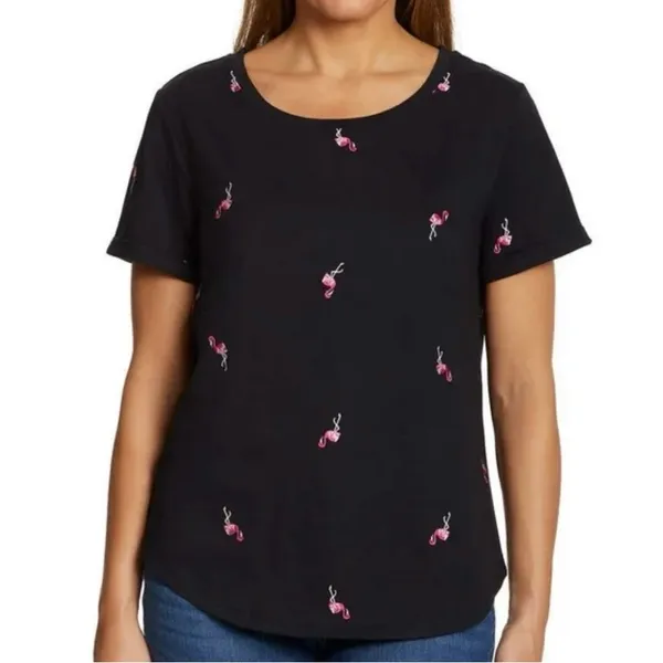 Vintage‎ America Black Flamingo Embroidered Tee Shirt Small Cute Novelty Top - Image 7