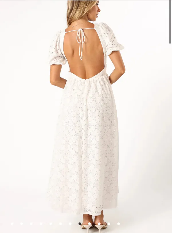 Lace White Open Back Dress Size M - Image 2