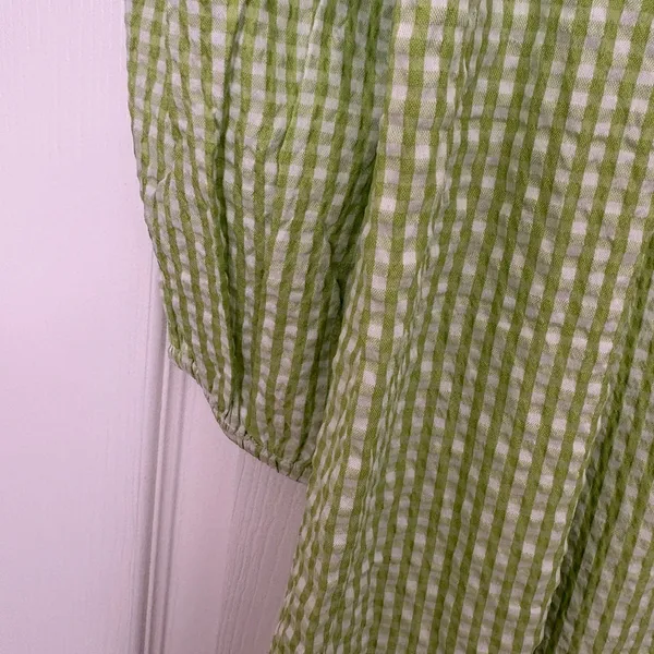 Monki Green And White Gingham Plaid Seersucker Midi Dress Size‎ XS - Image 4