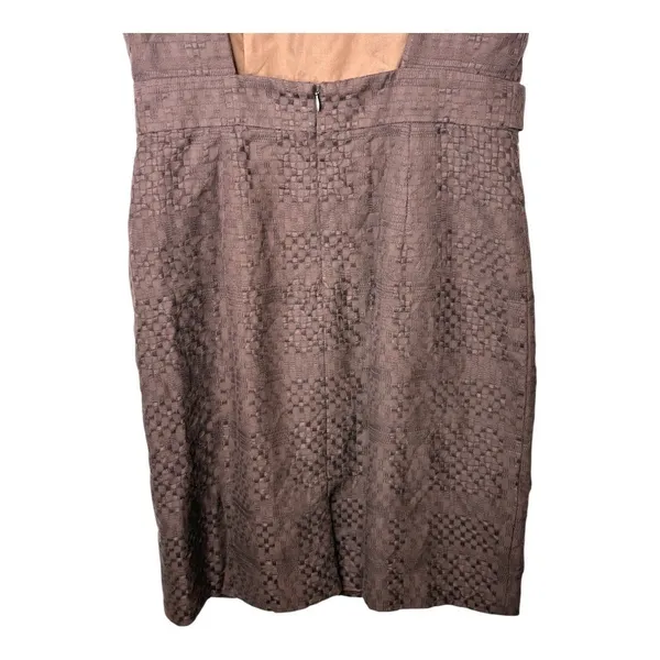 Milly Bark Brown Textured Sheath Dress Womens 8 Gold‎ Button Open Back Mod NWT - Image 12