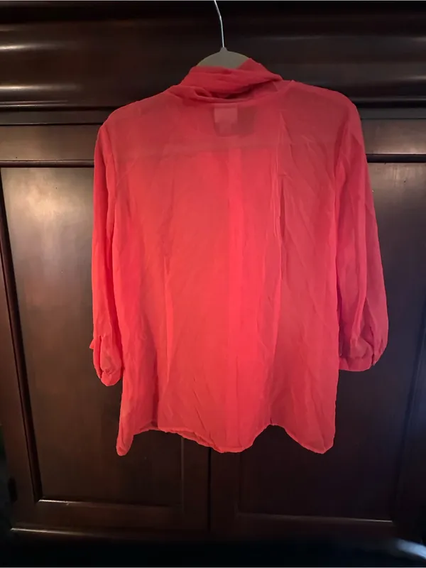 Worthington Coral-Red Sheer Tie-Neck Blouse - Image 4
