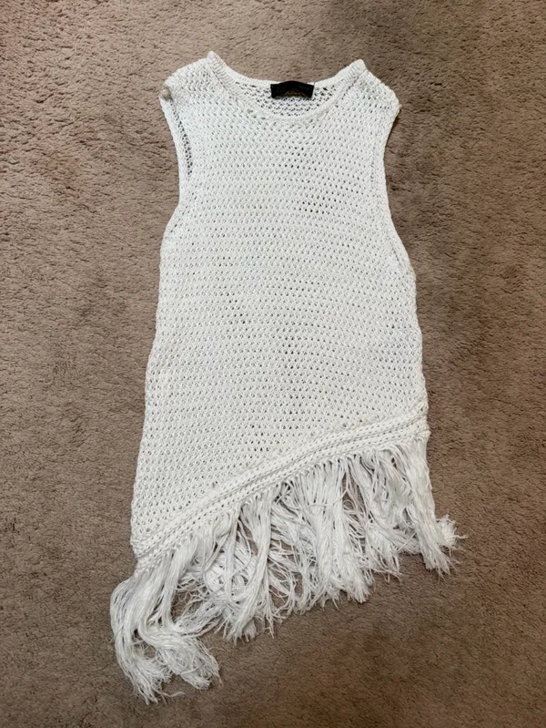 Zara White Fringe Knit Tank Top - Image 4