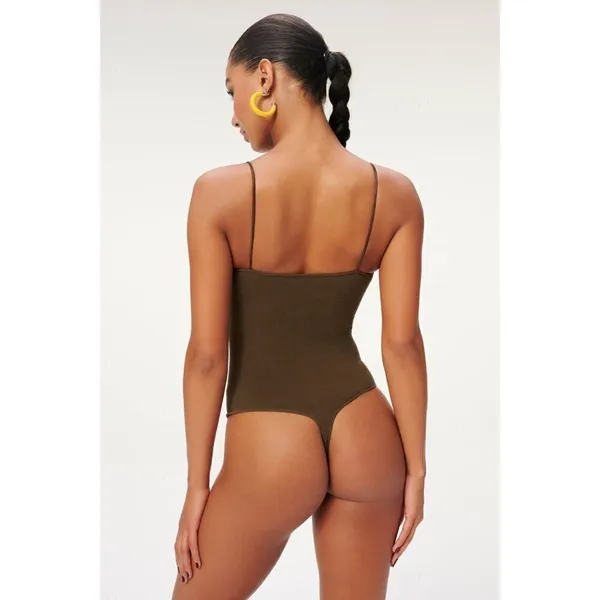 Good American Brown Ribbed Stretch Square Neck Thong Tank Bodysuit Size‎ L/XL - Image 2