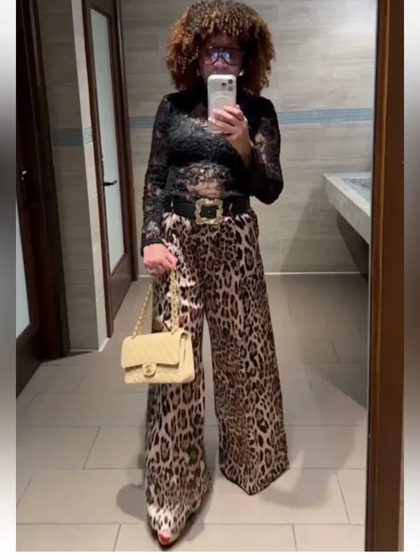 Zara Leopard-Print Wide-Leg Pants in Brown and Black - Image 6